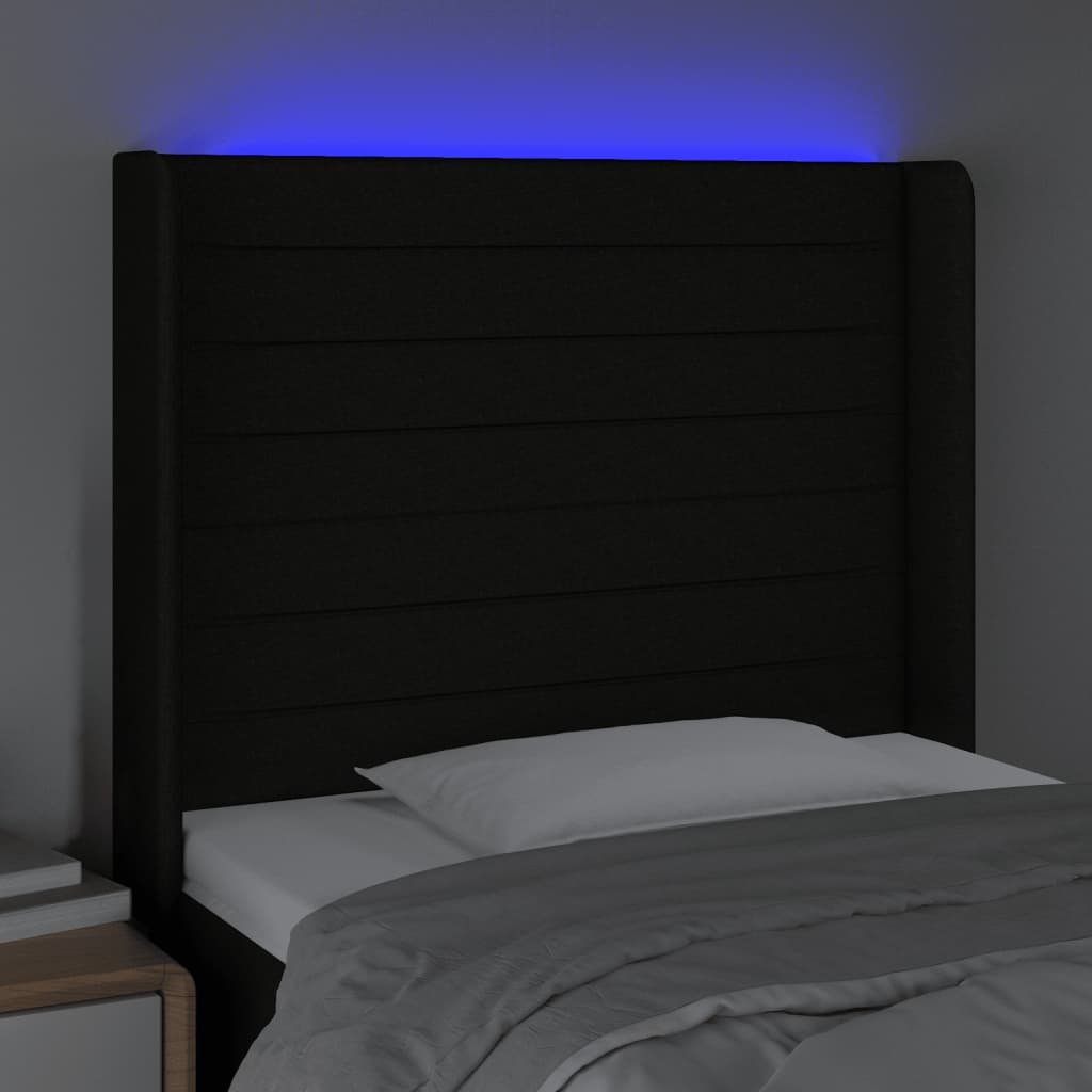 vidaXL Tăblie de pat cu LED, negru, 93x16x118/128 cm, textil vidaXL Tăblie de pat cu LED, negru, 93x16x118/128 cm, textil