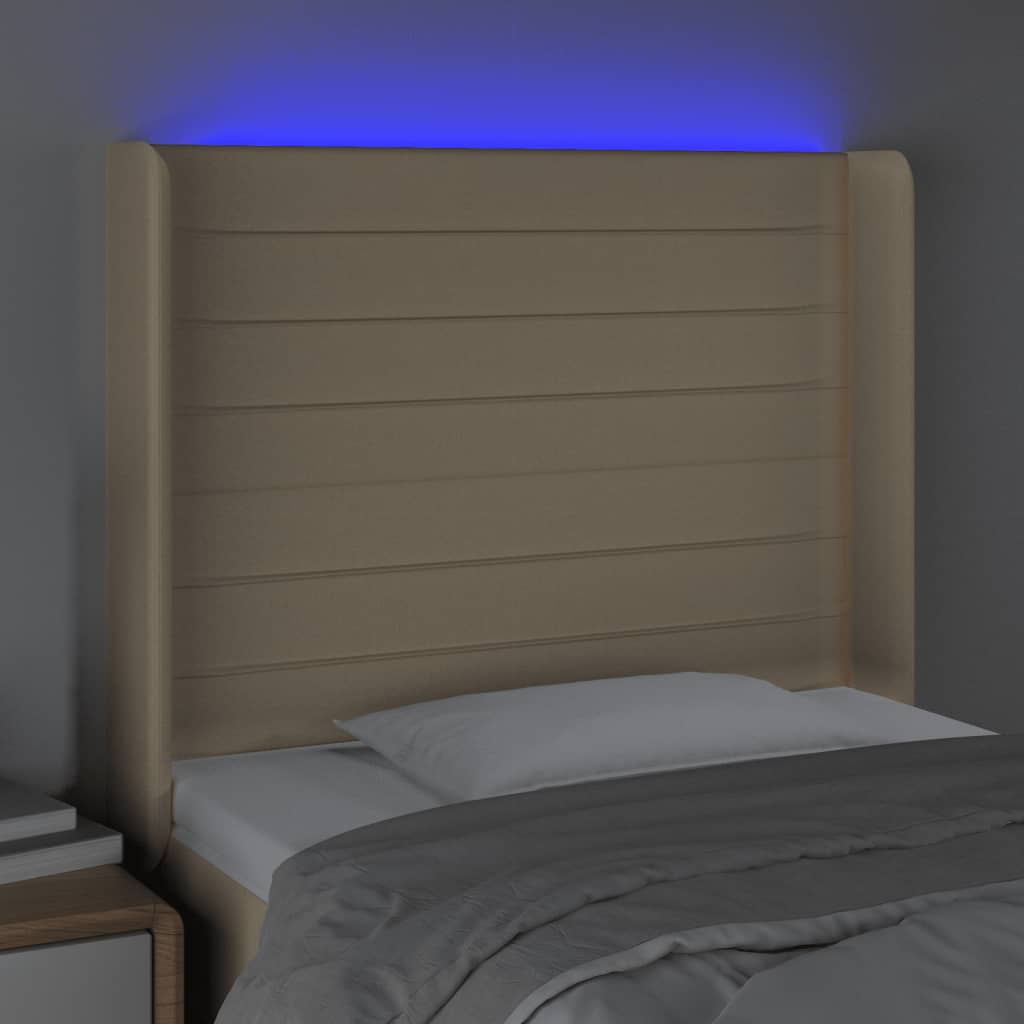 vidaXL Tăblie de pat cu LED, crem, 93x16x118/128 cm, textil vidaXL Tăblie de pat cu LED, crem, 93x16x118/128 cm, textil