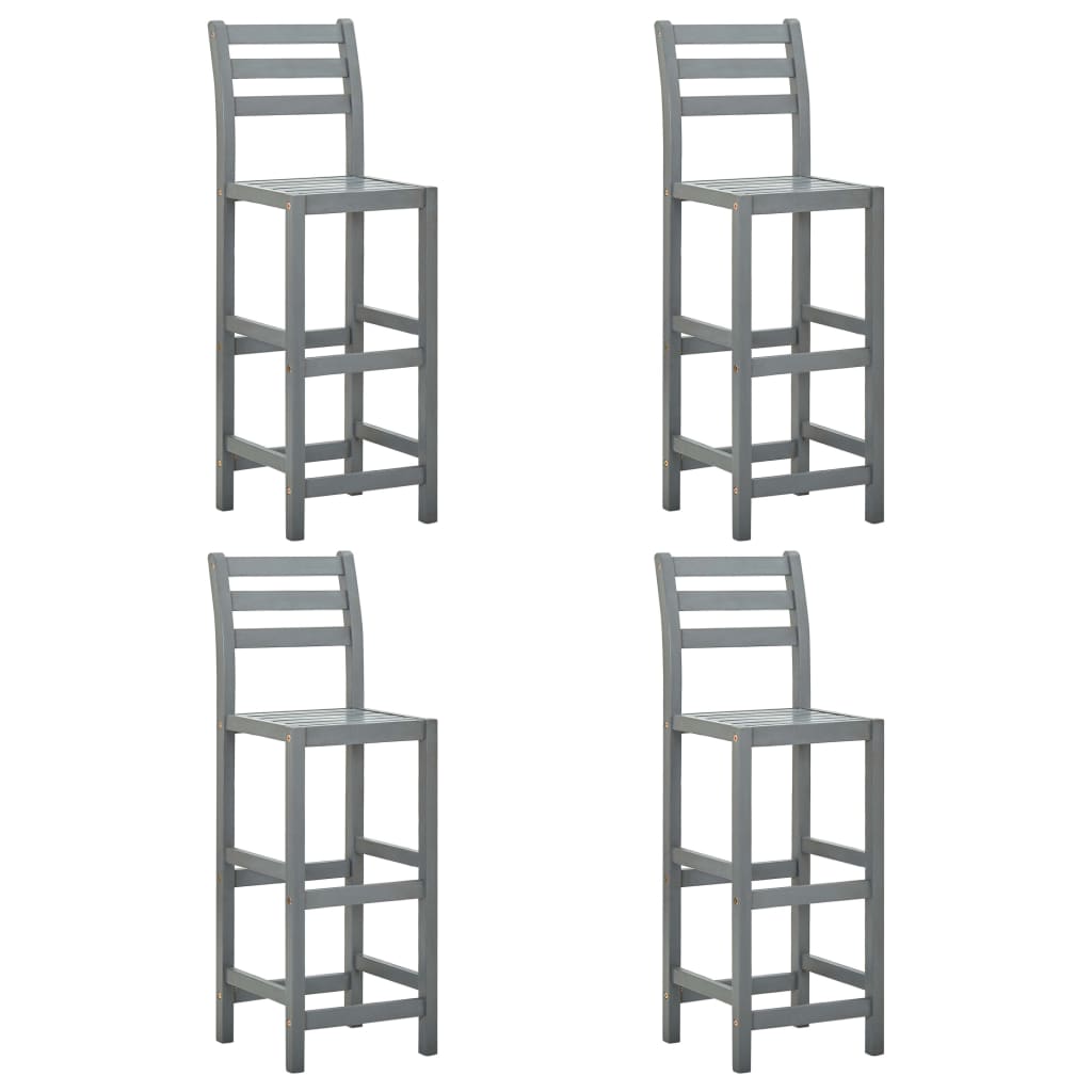 vidaXL Scaune de bar, 4 buc., gri, lemn masiv de acacia