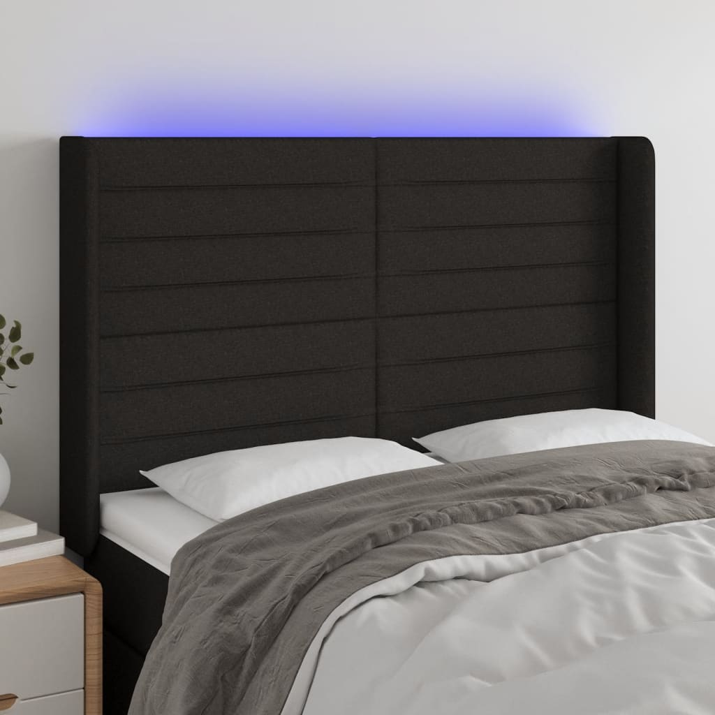 vidaXL Tăblie de pat cu LED, negru, 147x16x118/128 cm, textil vidaXL Tăblie de pat cu LED, negru, 147x16x118/128 cm, textil