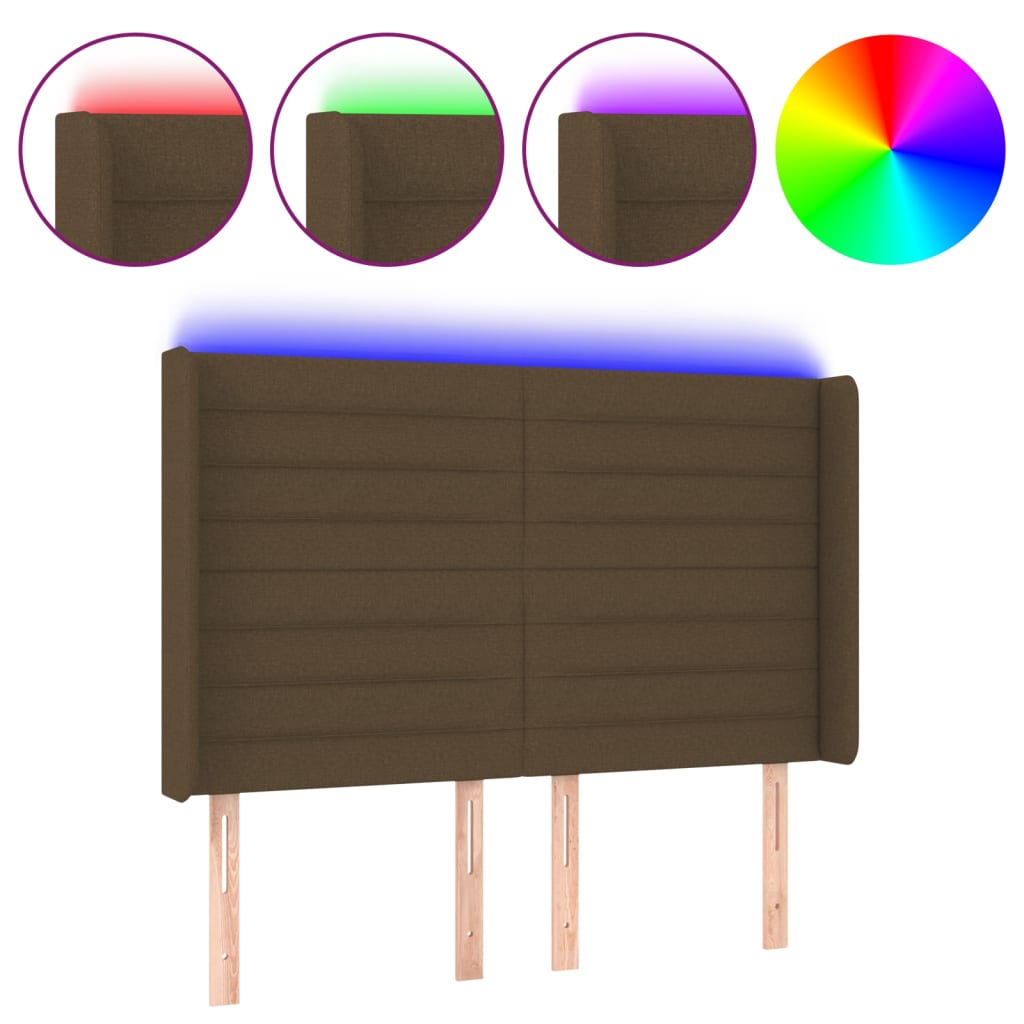 vidaXL Tăblie de pat cu LED, maro închis, 147x16x118/128 cm, textil vidaXL Tăblie de pat cu LED, maro închis, 147x16x118/128 cm, textil