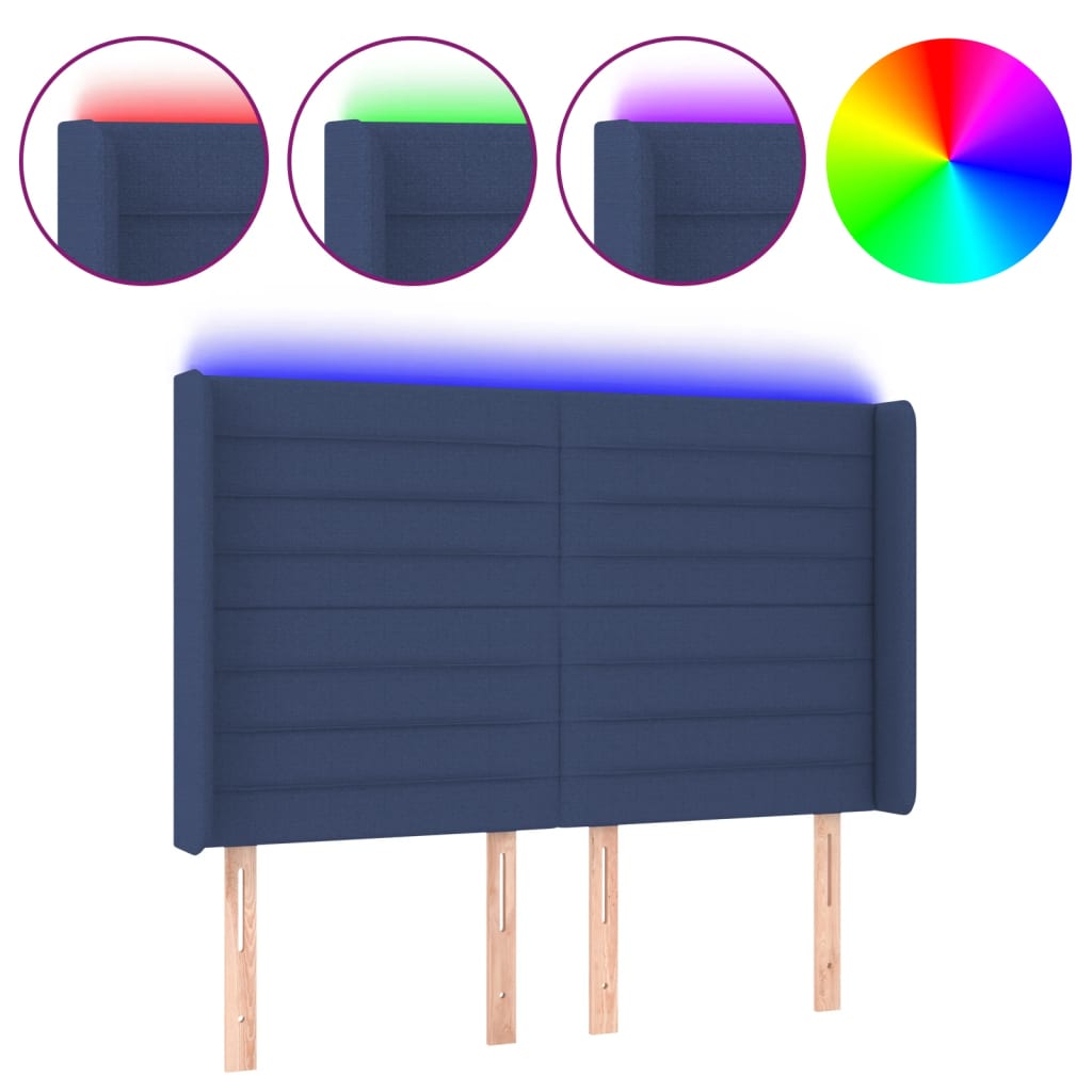 vidaXL Tăblie de pat cu LED, albastru, 147x16x118/128 cm, textil vidaXL Tăblie de pat cu LED, albastru, 147x16x118/128 cm, textil