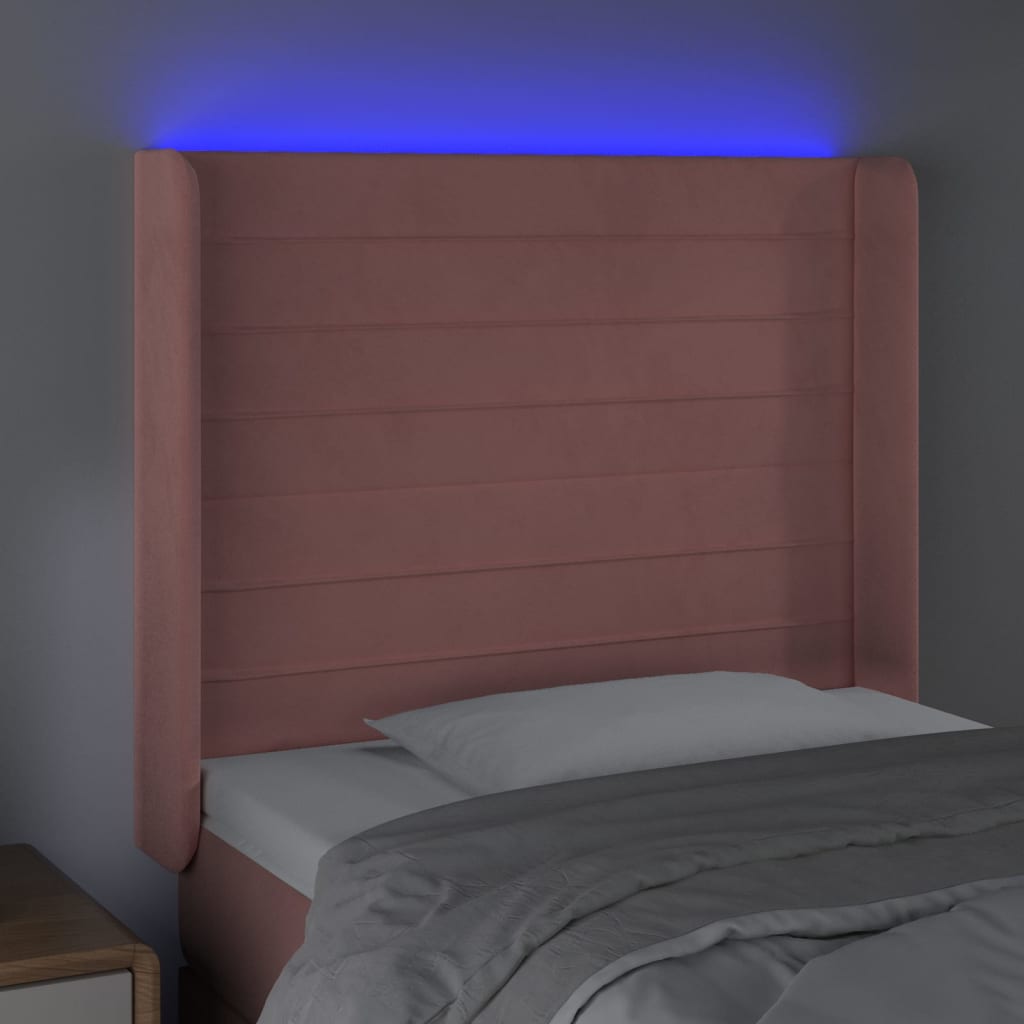 vidaXL Tăblie de pat cu LED, roz, 93x16x118/128 cm, catifea vidaXL Tăblie de pat cu LED, roz, 93x16x118/128 cm, catifea