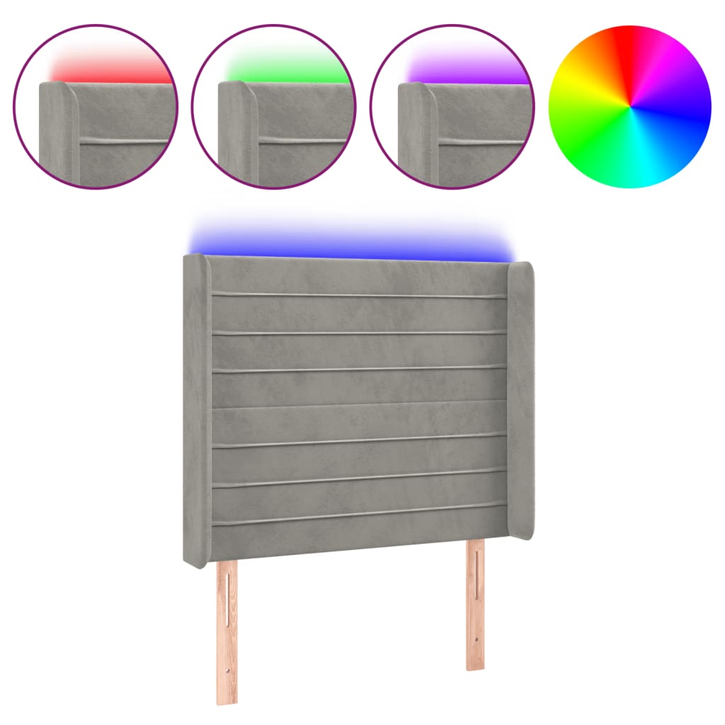 vidaXL Tăblie de pat cu LED, gri deschis, 103x16x118/128 cm, catifea