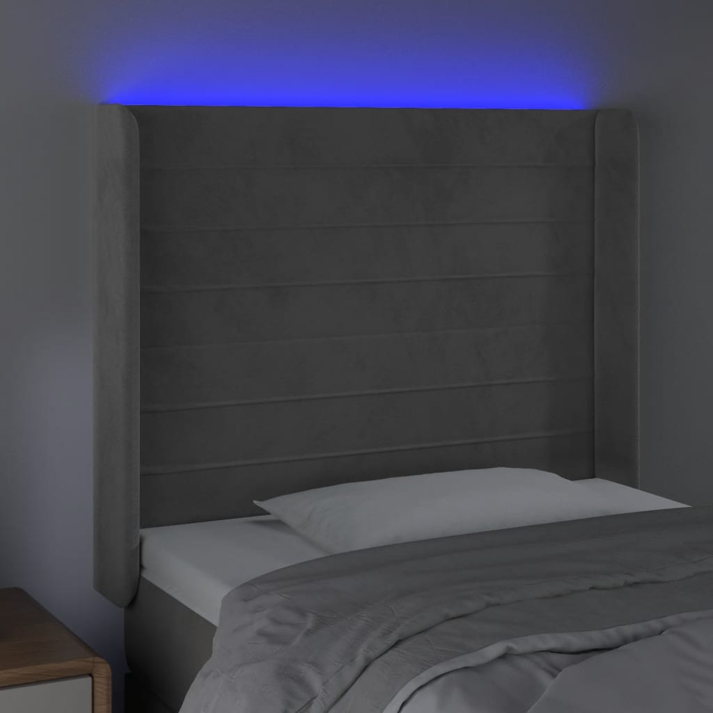 vidaXL Tăblie de pat cu LED, gri deschis, 103x16x118/128 cm, catifea
