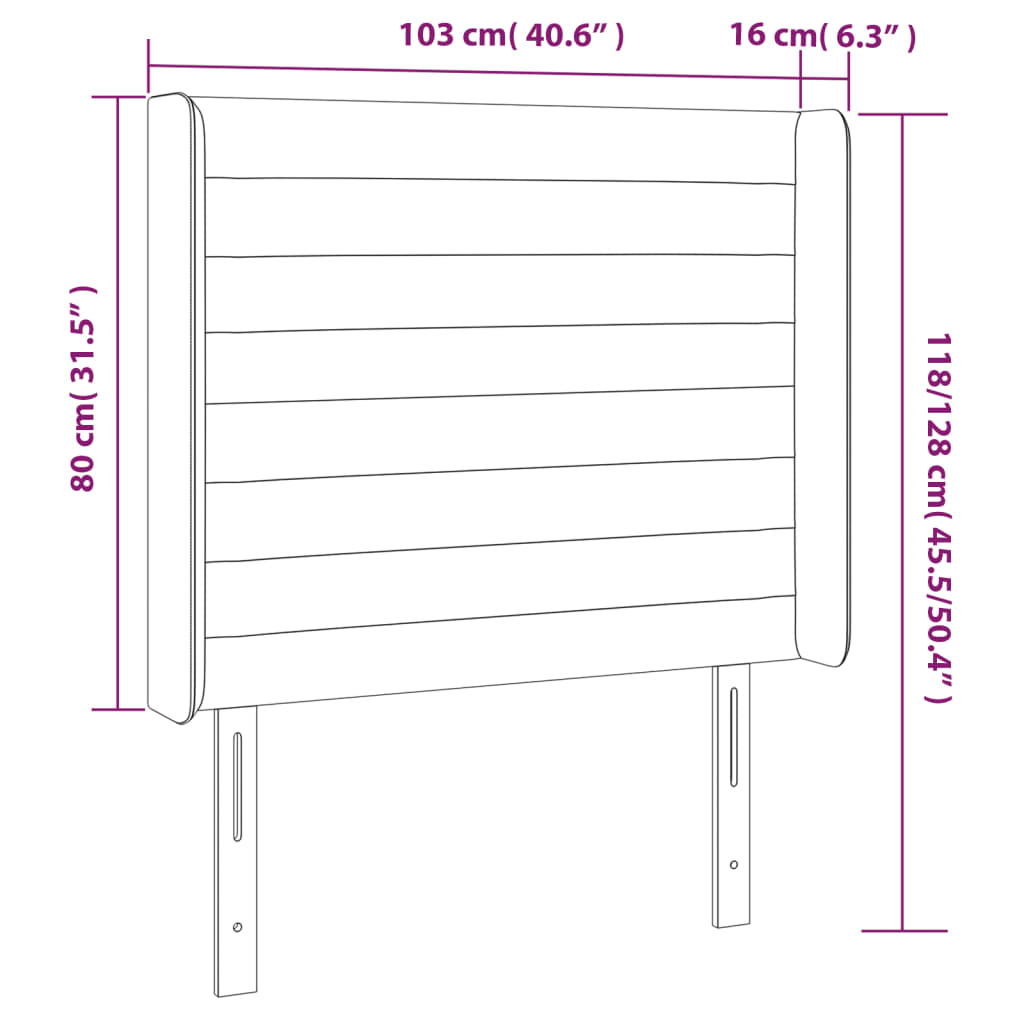 vidaXL Tăblie de pat cu LED, gri închis, 103x16x118/128 cm, catifea vidaXL Tăblie de pat cu LED, gri închis, 103x16x118/128 cm, catifea