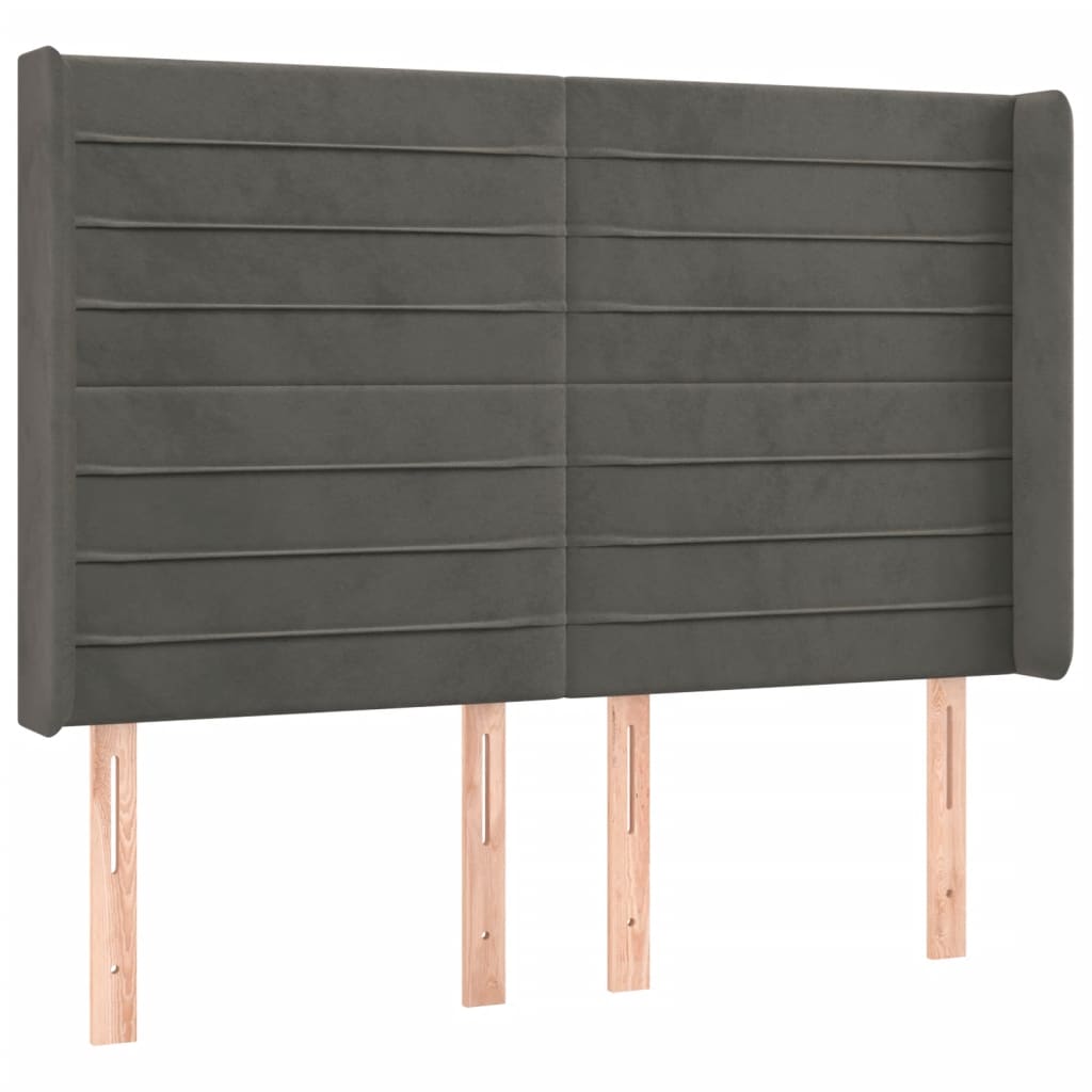 vidaXL Tăblie de pat cu LED, gri închis, 147x16x118/128 cm, catifea vidaXL Tăblie de pat cu LED, gri închis, 147x16x118/128 cm, catifea