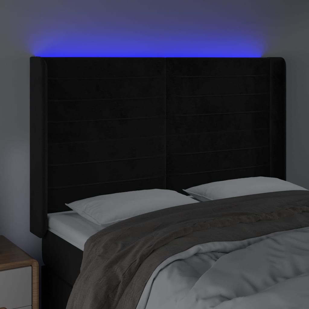vidaXL Tăblie de pat cu LED, negru, 147x16x118/128 cm, catifea vidaXL Tăblie de pat cu LED, negru, 147x16x118/128 cm, catifea