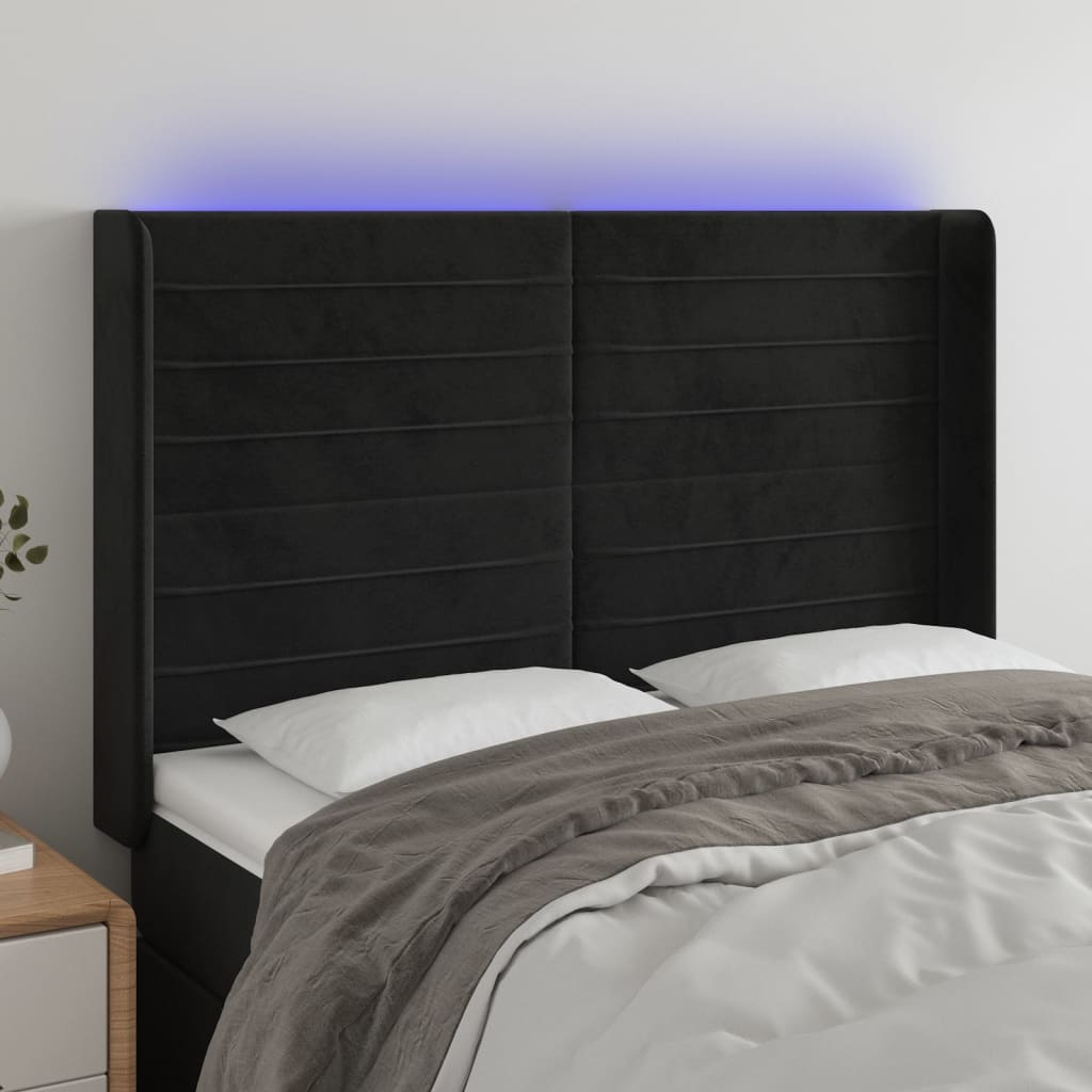 vidaXL Tăblie de pat cu LED, negru, 147x16x118/128 cm, catifea vidaXL Tăblie de pat cu LED, negru, 147x16x118/128 cm, catifea