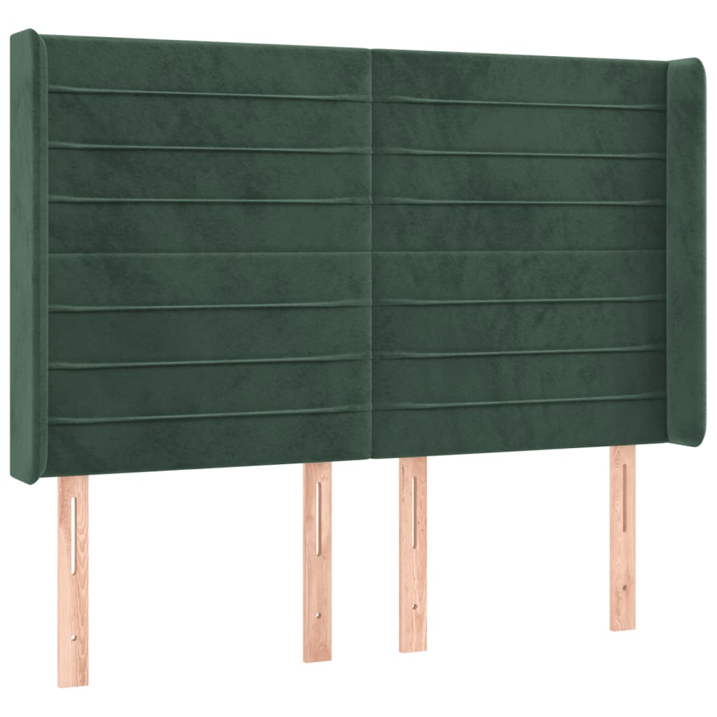 vidaXL Tăblie de pat cu LED, verde închis, 147x16x118/128 cm, catifea