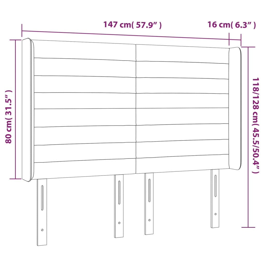 vidaXL Tăblie de pat cu LED, roz, 147x16x118/128 cm, catifea