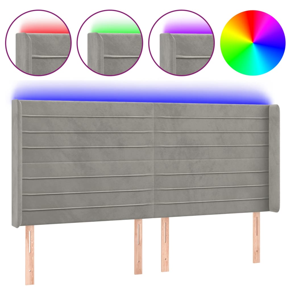 vidaXL Tăblie de pat cu LED, gri deschis, 183x16x118/128 cm, catifea