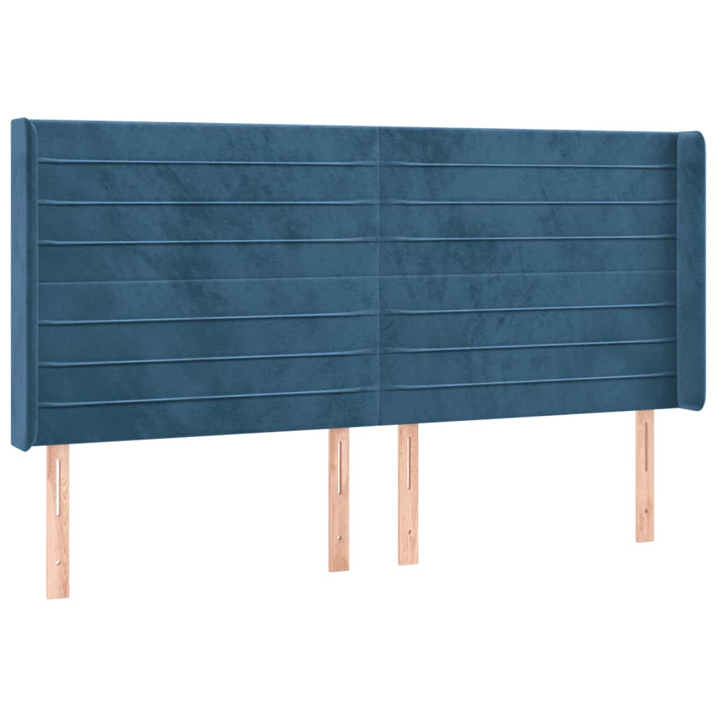 vidaXL Tăblie de pat cu LED, albastru închis, 183x16x118/128cm catifea