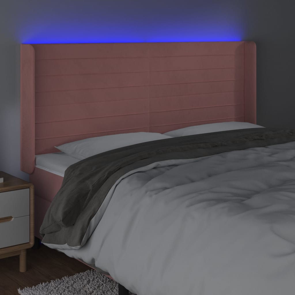 vidaXL Tăblie de pat cu LED, roz, 203x16x118/128 cm, catifea vidaXL Tăblie de pat cu LED, roz, 203x16x118/128 cm, catifea