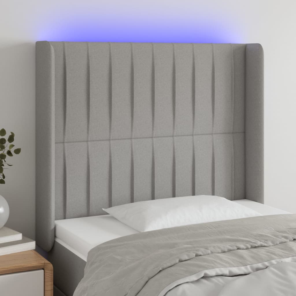 vidaXL Tăblie de pat cu LED, gri deschis, 83x16x118/128 cm, textil vidaXL Tăblie de pat cu LED, gri deschis, 83x16x118/128 cm, textil