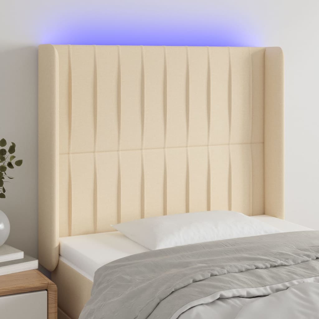 vidaXL Tăblie de pat cu LED, crem, 93x16x118/128 cm, textil vidaXL Tăblie de pat cu LED, crem, 93x16x118/128 cm, textil