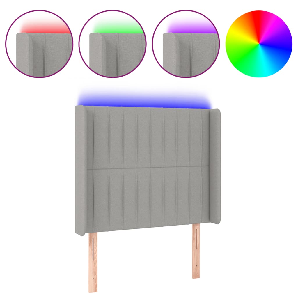 vidaXL Tăblie de pat cu LED, gri deschis, 103x16x118/128 cm, textil
