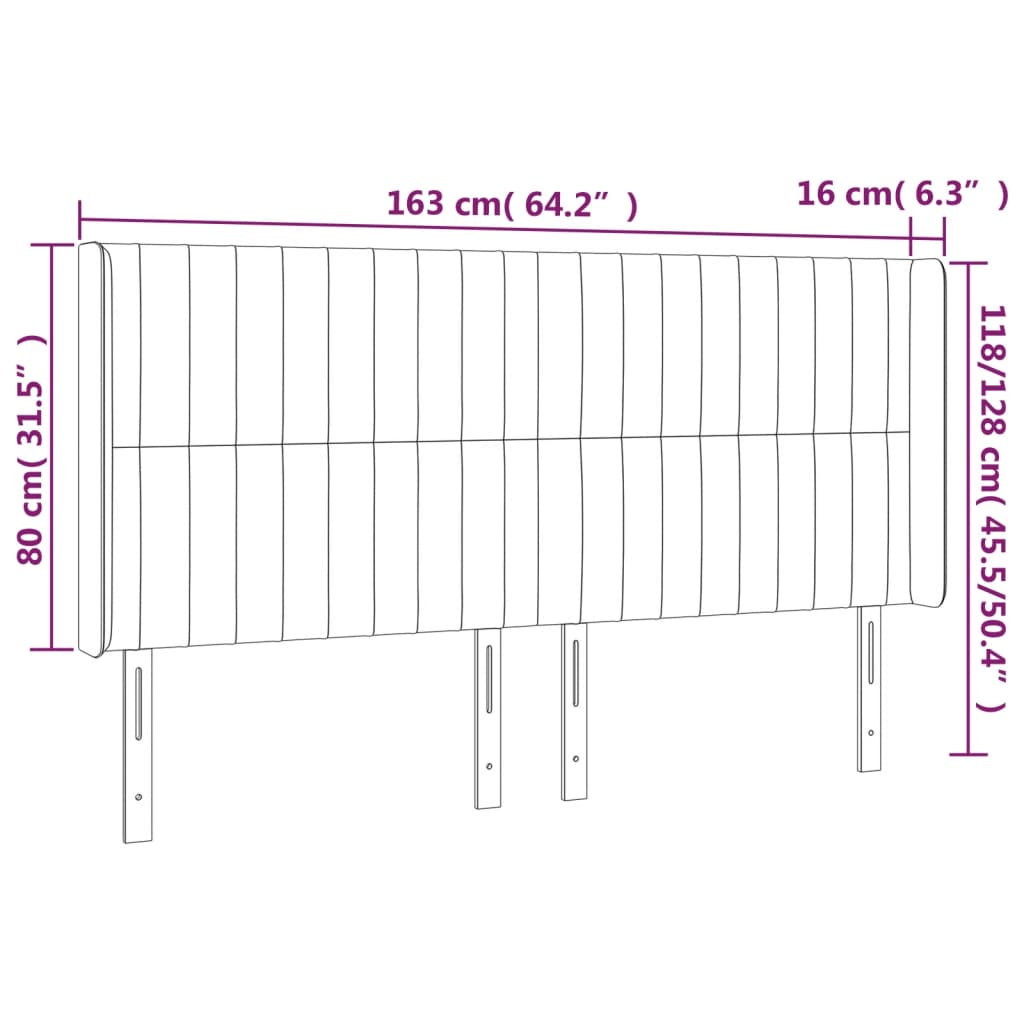 vidaXL Tăblie de pat cu LED, crem, 163x16x118/128 cm, textil