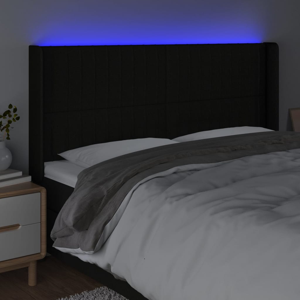 vidaXL Tăblie de pat cu LED, negru, 183x16x118/128 cm, textil vidaXL Tăblie de pat cu LED, negru, 183x16x118/128 cm, textil