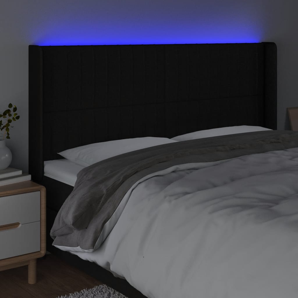 vidaXL Tăblie de pat cu LED, negru, 203x16x118/128 cm, textil vidaXL Tăblie de pat cu LED, negru, 203x16x118/128 cm, textil