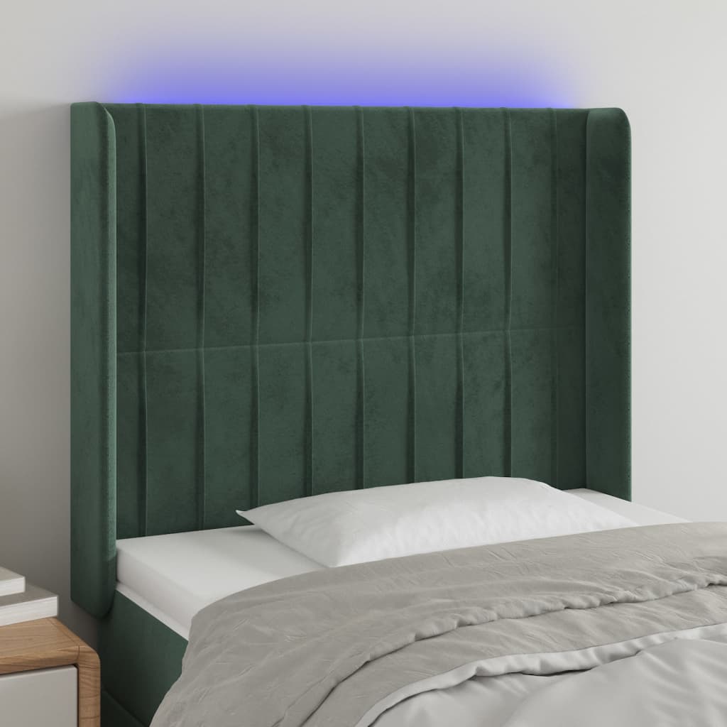 vidaXL Tăblie de pat cu LED, verde închis, 83x16x118/128 cm, catifea vidaXL Tăblie de pat cu LED, verde închis, 83x16x118/128 cm, catifea