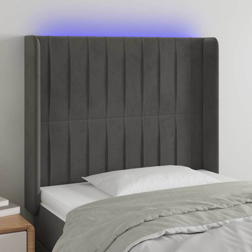 vidaXL Tăblie de pat cu LED, gri închis, 93x16x118/128 cm, catifea vidaXL Tăblie de pat cu LED, gri închis, 93x16x118/128 cm, catifea
