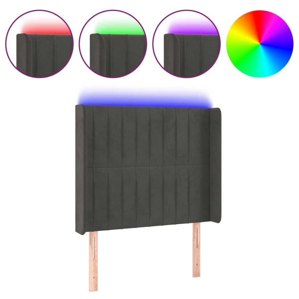 vidaXL Tăblie de pat cu LED, gri închis, 103x16x118/128 cm, catifea vidaXL Tăblie de pat cu LED, gri închis, 103x16x118/128 cm, catifea