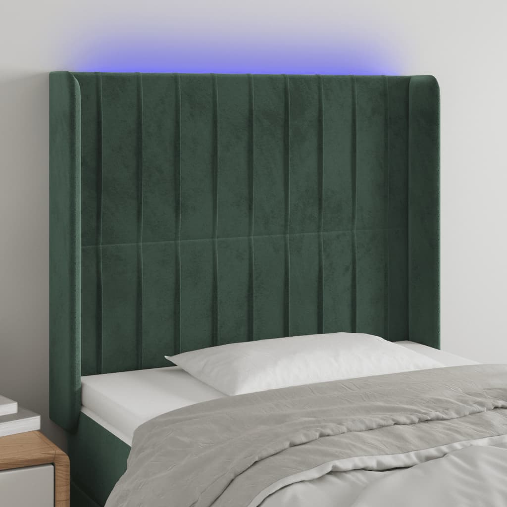 vidaXL Tăblie de pat cu LED, verde închis, 103x16x118/128 cm, catifea