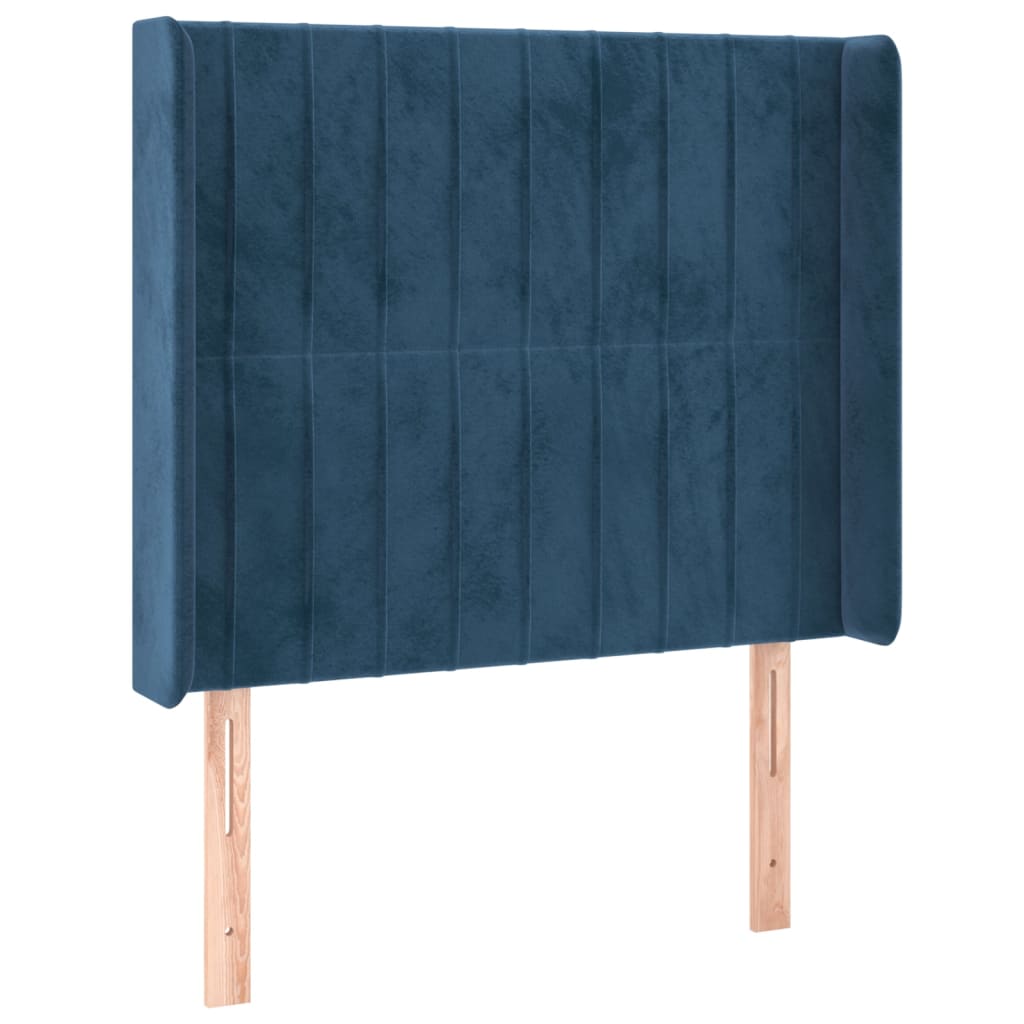 vidaXL Tăblie de pat cu LED, albastru închis, 103x16x118/128cm catifea