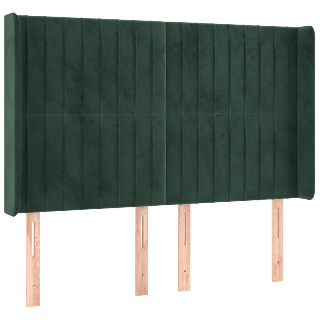 vidaXL Tăblie de pat cu LED, verde închis, 147x16x118/128 cm, catifea