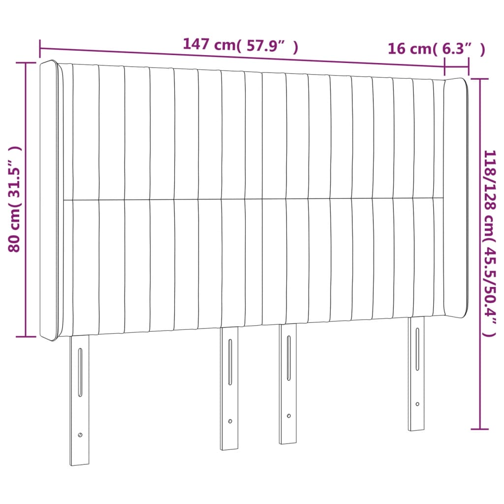vidaXL Tăblie de pat cu LED, albastru închis, 147x16x118/128cm catifea