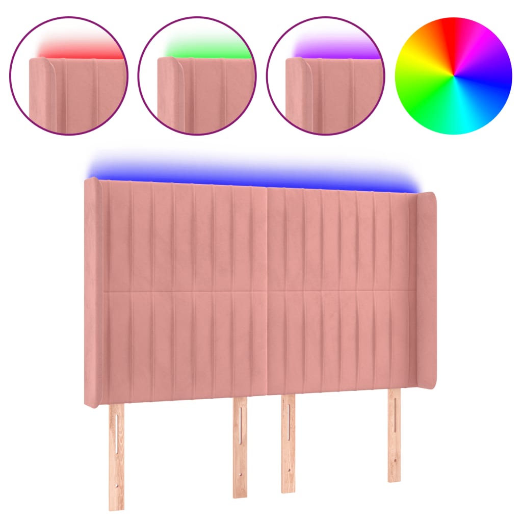 vidaXL Tăblie de pat cu LED, roz, 147x16x118/128 cm, catifea vidaXL Tăblie de pat cu LED, roz, 147x16x118/128 cm, catifea