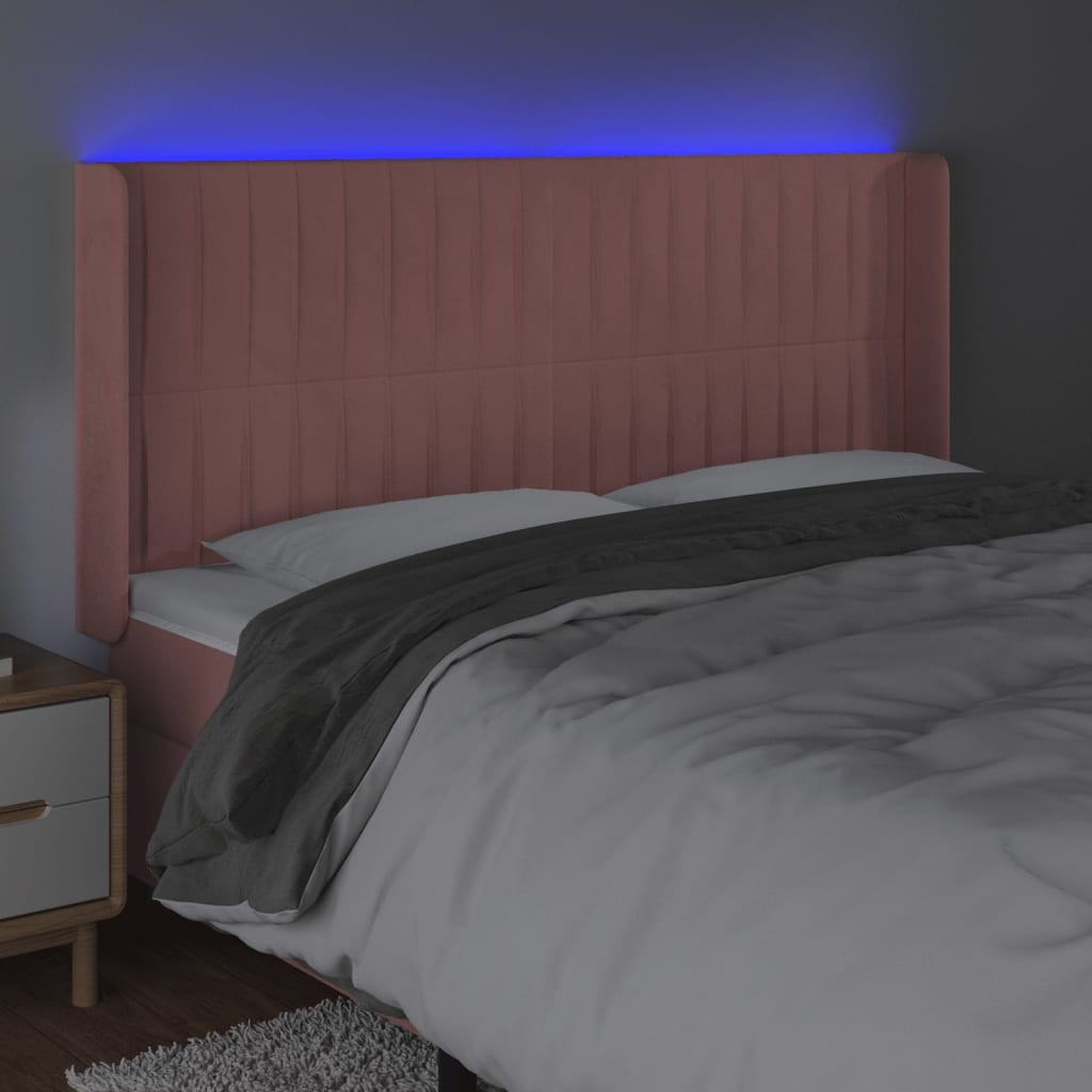 vidaXL Tăblie de pat cu LED, roz, 163x16x118/128 cm, catifea