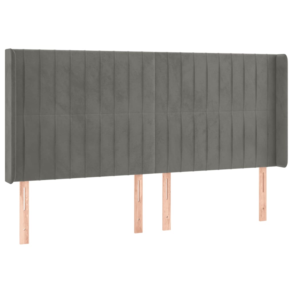 vidaXL Tăblie de pat cu LED, gri deschis, 203x16x118/128 cm, catifea vidaXL Tăblie de pat cu LED, gri deschis, 203x16x118/128 cm, catifea