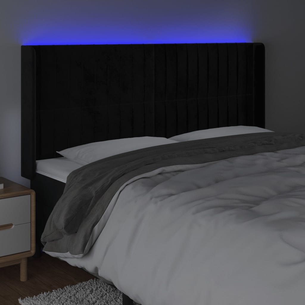 vidaXL Tăblie de pat cu LED, negru, 203x16x118/128 cm, catifea vidaXL Tăblie de pat cu LED, negru, 203x16x118/128 cm, catifea