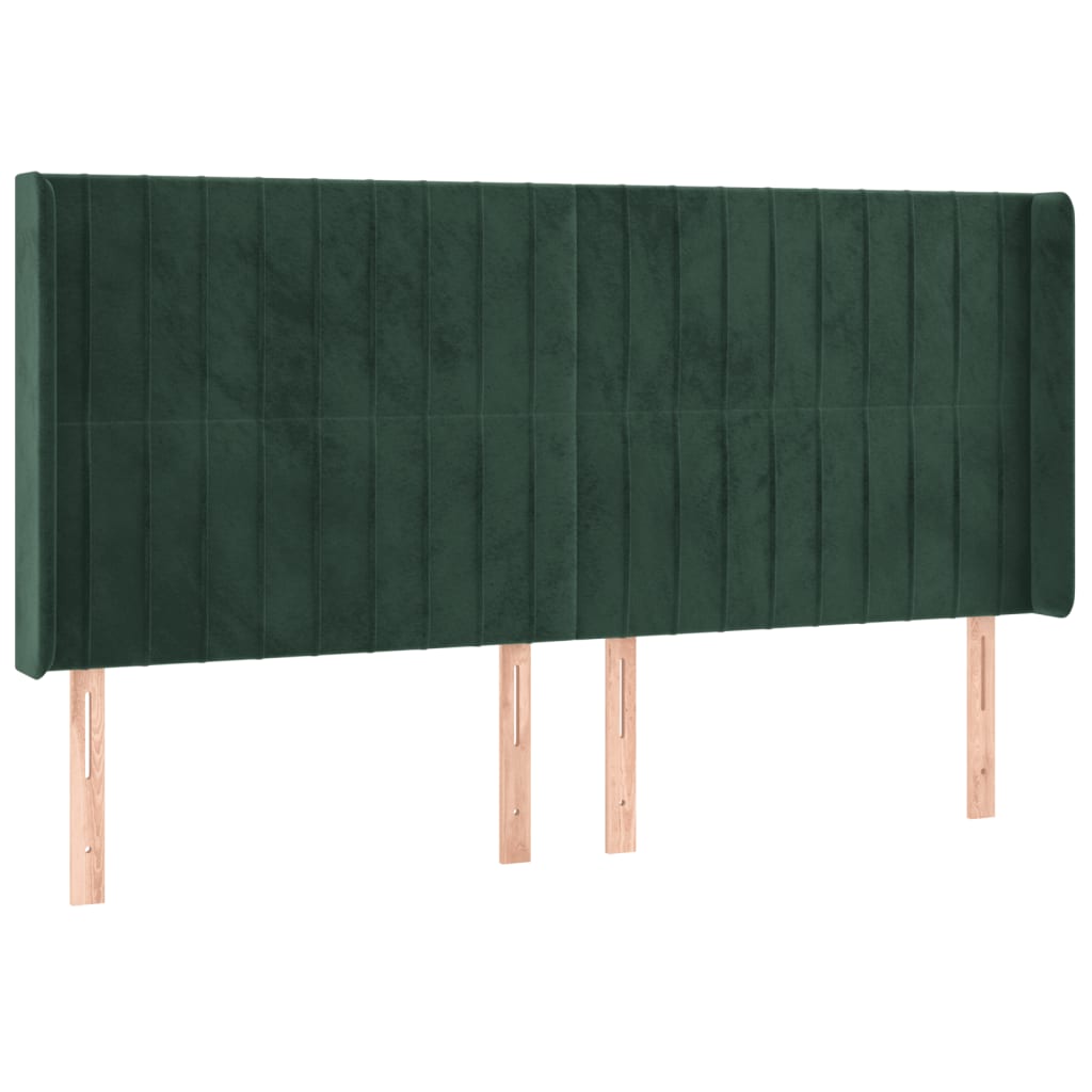 vidaXL Tăblie de pat cu LED, verde închis, 203x16x118/128 cm, catifea vidaXL Tăblie de pat cu LED, verde închis, 203x16x118/128 cm, catifea