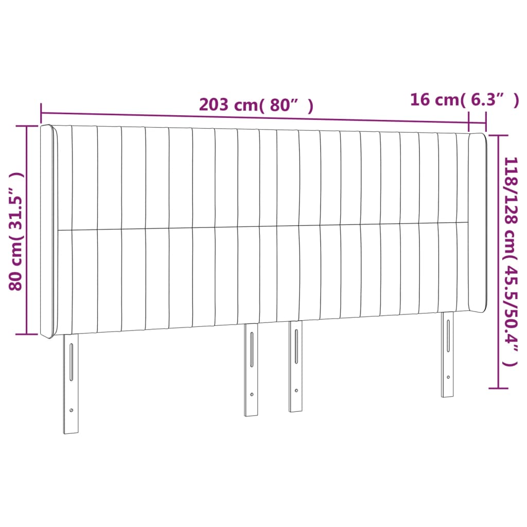 vidaXL Tăblie de pat cu LED, albastru închis, 203x16x118/128cm catifea