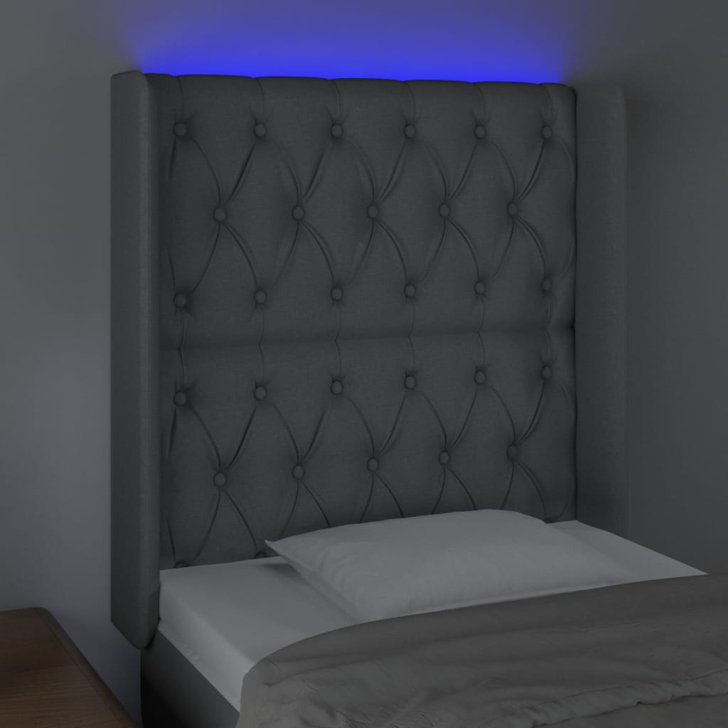 vidaXL Tăblie de pat cu LED, gri deschis, 83x16x118/128 cm, textil vidaXL Tăblie de pat cu LED, gri deschis, 83x16x118/128 cm, textil