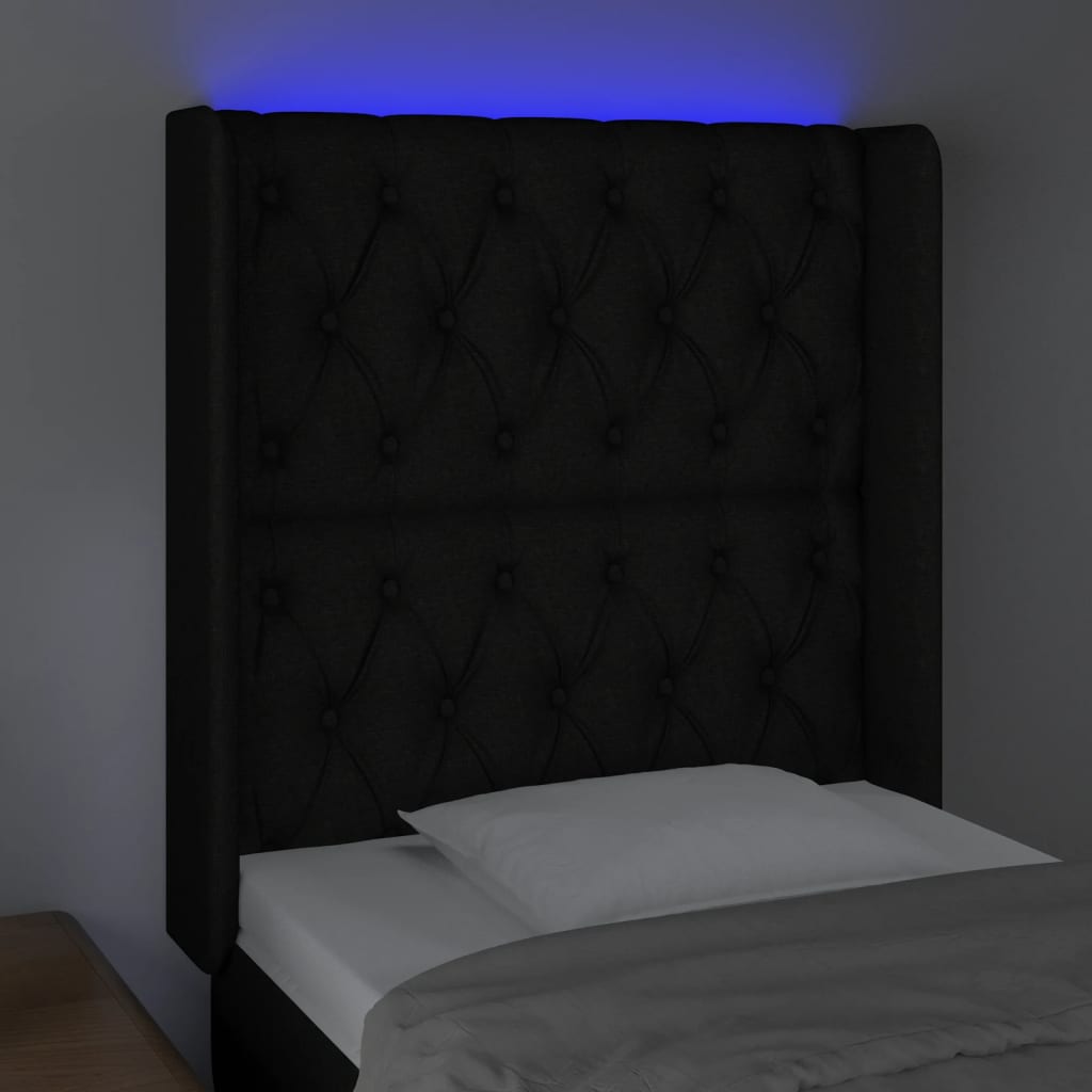 vidaXL Tăblie de pat cu LED, negru, 83x16x118/128 cm, textil