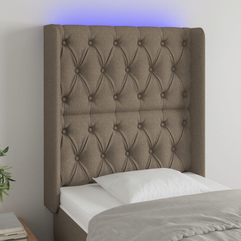 vidaXL Tăblie de pat cu LED, gri taupe, 83x16x118/128 cm, textil vidaXL Tăblie de pat cu LED, gri taupe, 83x16x118/128 cm, textil
