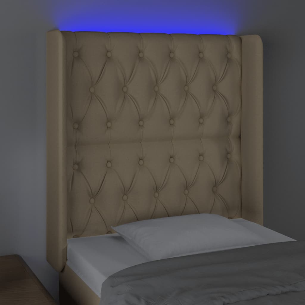 vidaXL Tăblie de pat cu LED, crem, 83x16x118/128 cm, textil
