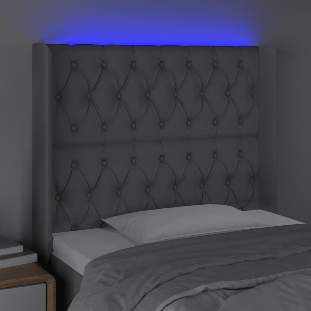vidaXL Tăblie de pat cu LED, gri deschis, 103x16x118/128 cm, textil