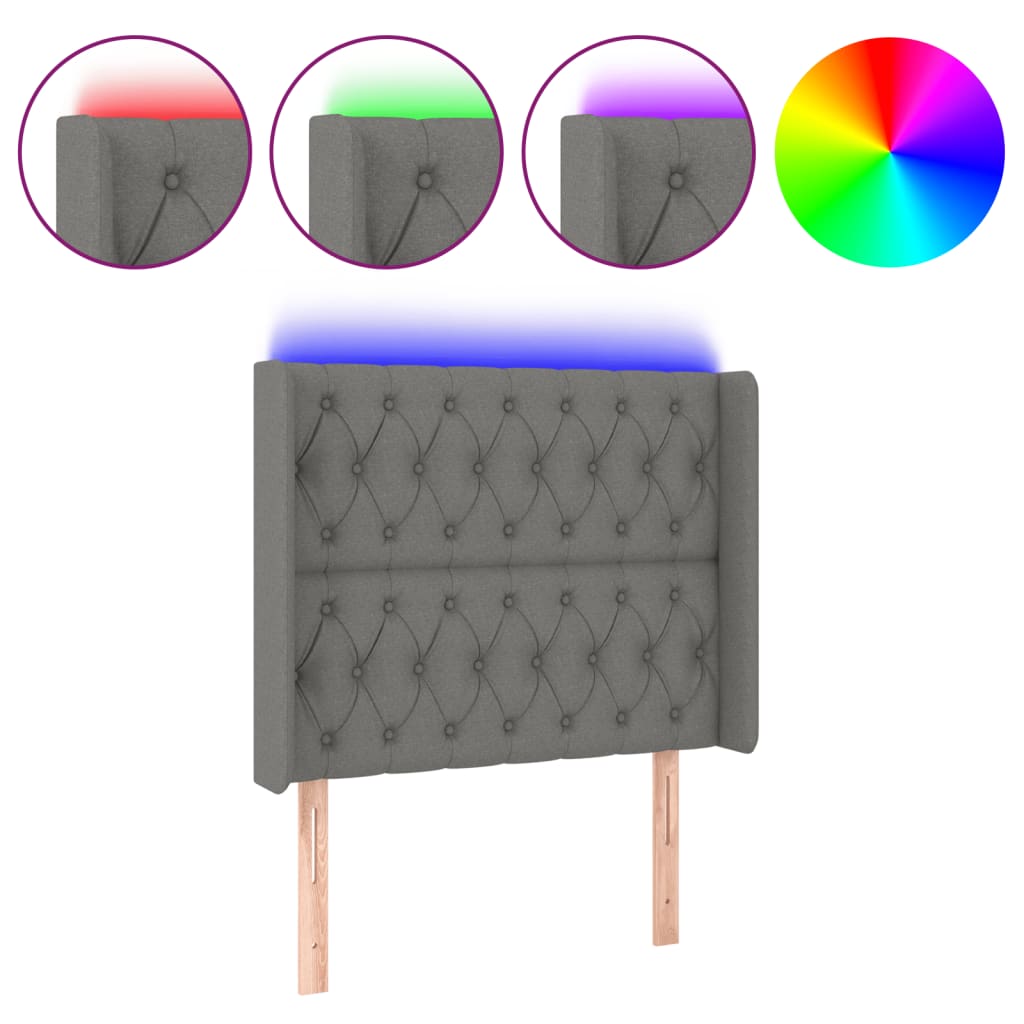 vidaXL Tăblie de pat cu LED, gri închis, 103x16x118/128 cm, textil vidaXL Tăblie de pat cu LED, gri închis, 103x16x118/128 cm, textil