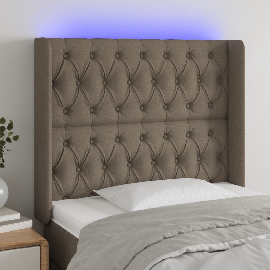 vidaXL Tăblie de pat cu LED, gri taupe, 103x16x118/128 cm, textil vidaXL Tăblie de pat cu LED, gri taupe, 103x16x118/128 cm, textil