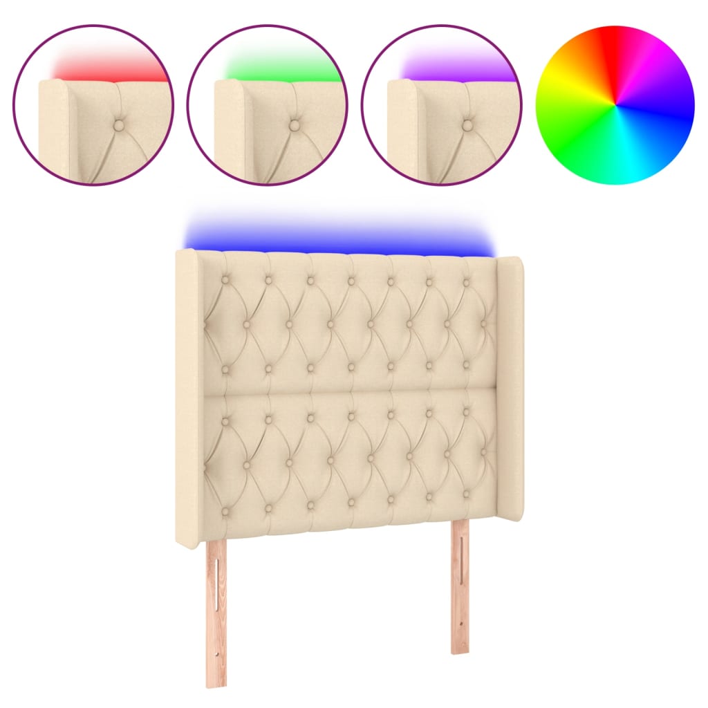 vidaXL Tăblie de pat cu LED, crem, 103x16x118/128 cm, textil vidaXL Tăblie de pat cu LED, crem, 103x16x118/128 cm, textil