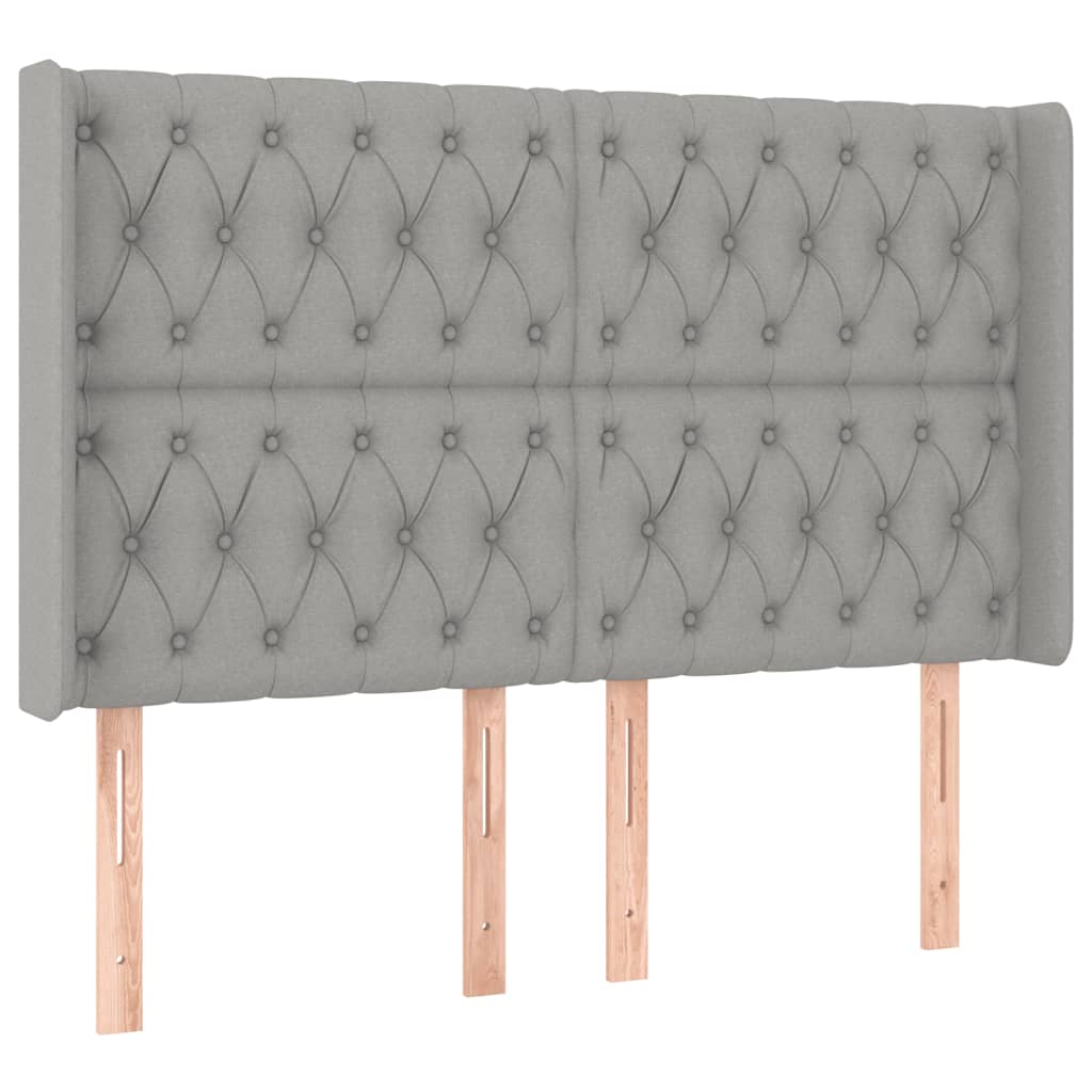 vidaXL Tăblie de pat cu LED, gri deschis, 147x16x118/128 cm, textil