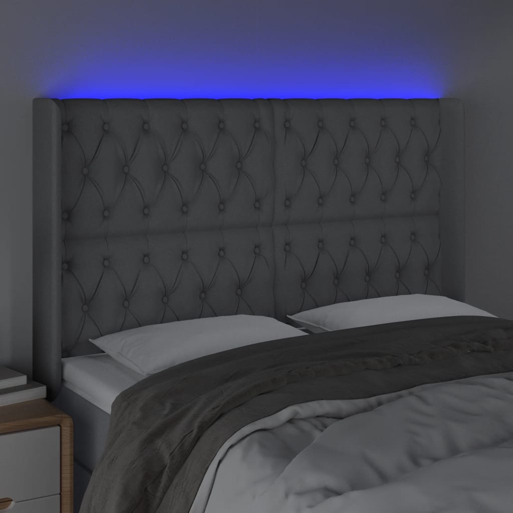 vidaXL Tăblie de pat cu LED, gri deschis, 147x16x118/128 cm, textil