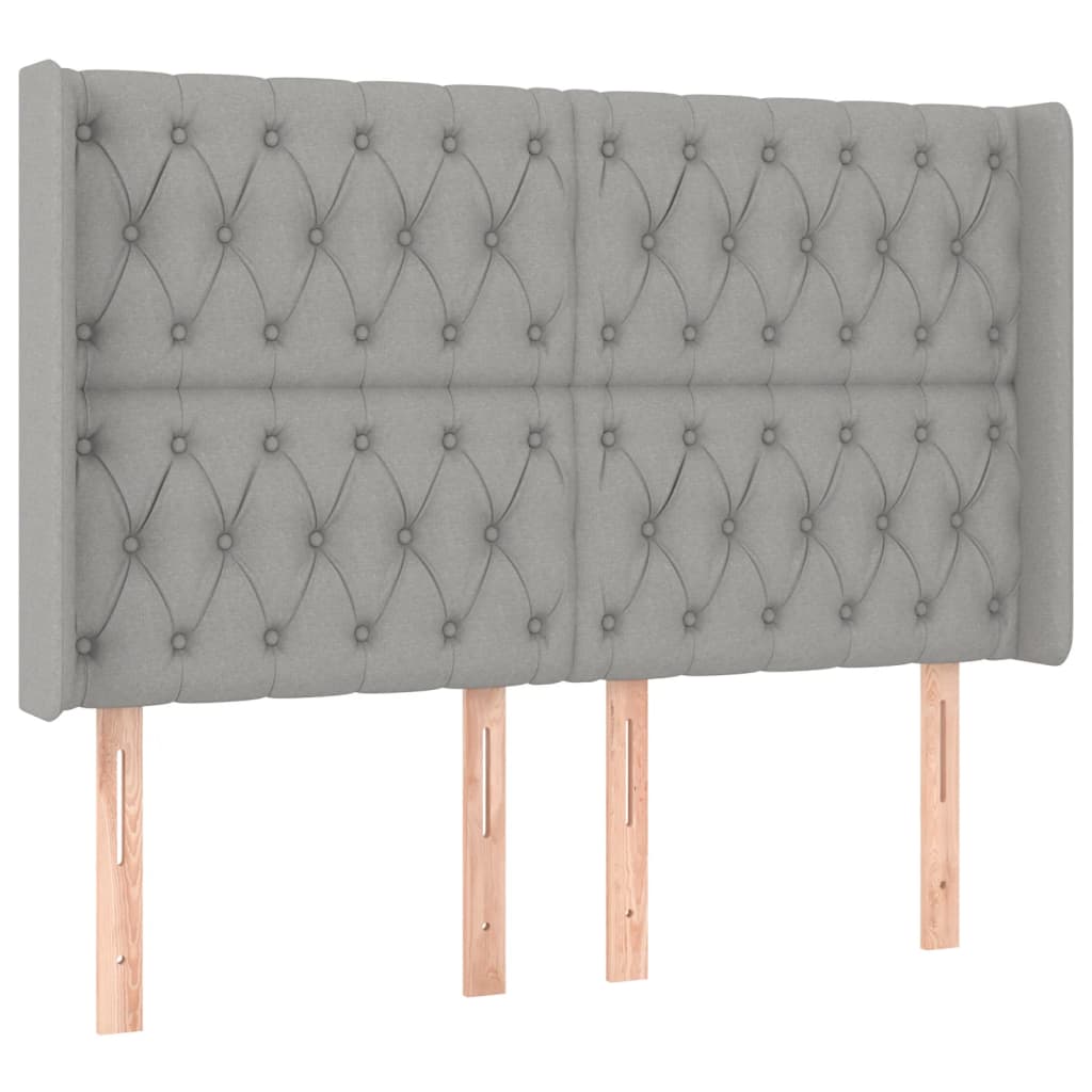 vidaXL Tăblie de pat cu LED, gri deschis, 163x16x118/128 cm, textil