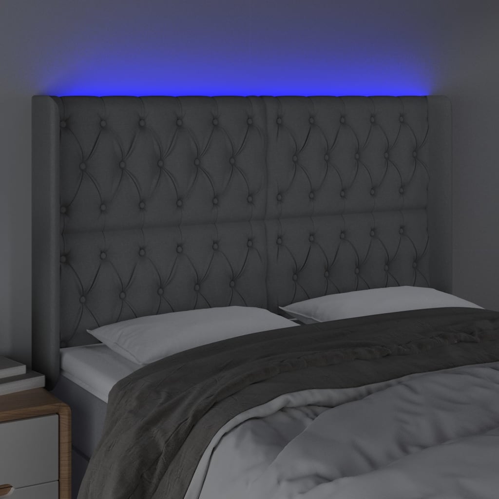 vidaXL Tăblie de pat cu LED, gri deschis, 163x16x118/128 cm, textil