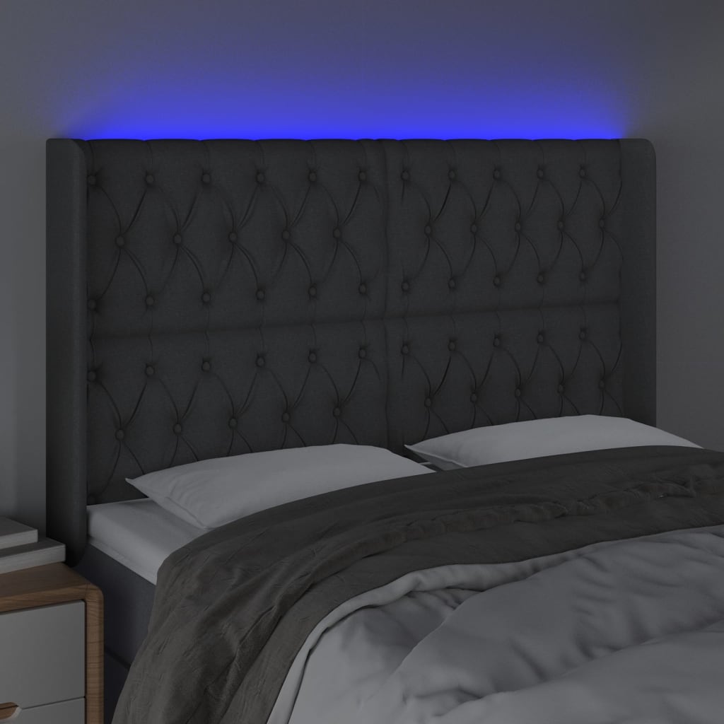 vidaXL Tăblie de pat cu LED, gri închis, 163x16x118/128 cm, textil vidaXL Tăblie de pat cu LED, gri închis, 163x16x118/128 cm, textil